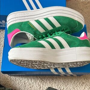 Adidas Women's Green and Pink Gazelle Shoes